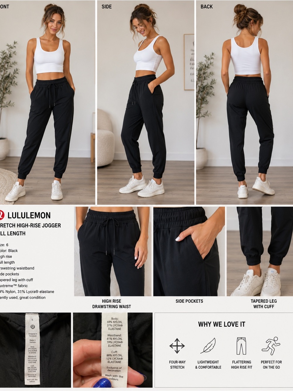 Lululemon Stretch High-Rise Jogger Full Length – Black Size 6